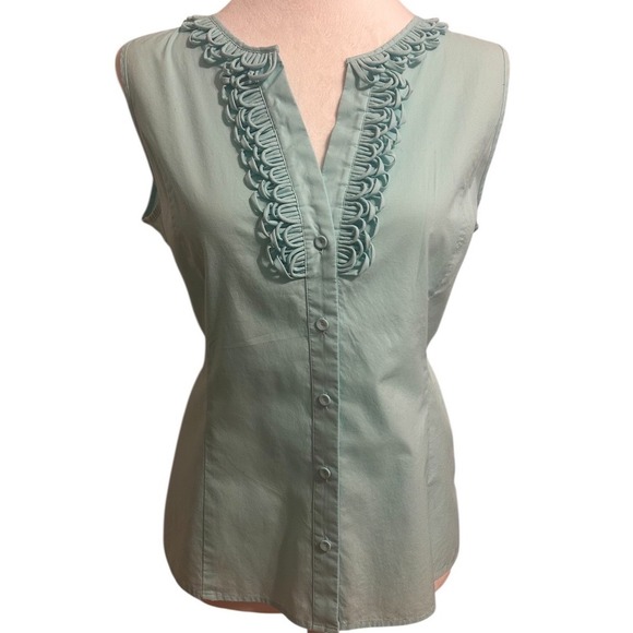 Talbots Tops - Talbots sz 10 ruffle sleeveless preppy cotton stretch top mint pastel‎ green